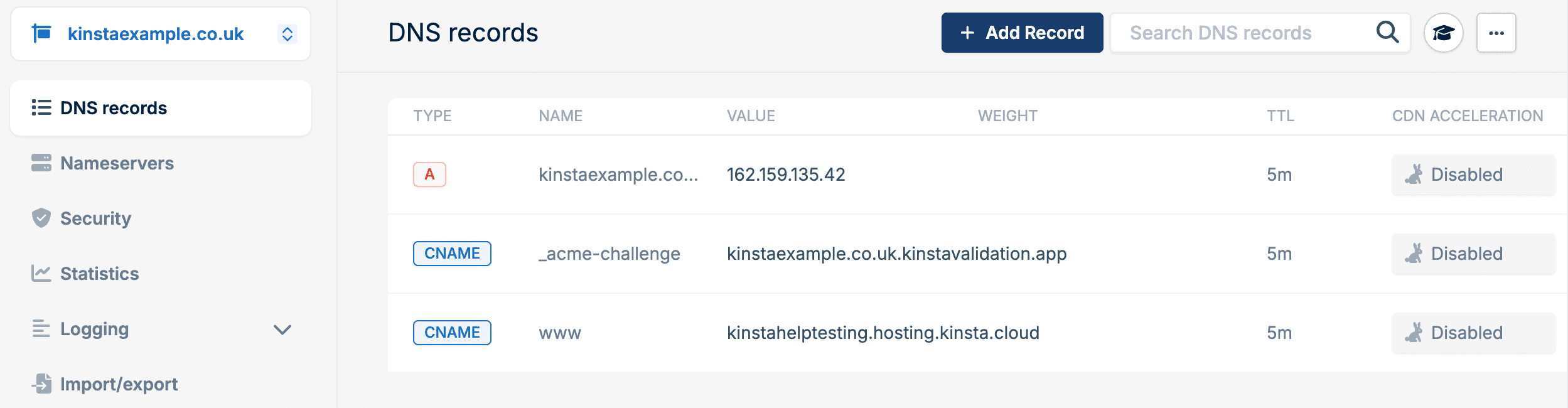 DNS records in Bunny.