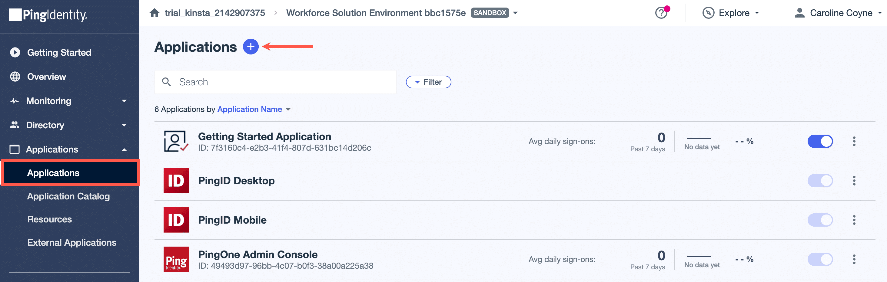 Add an application in Ping Identity.