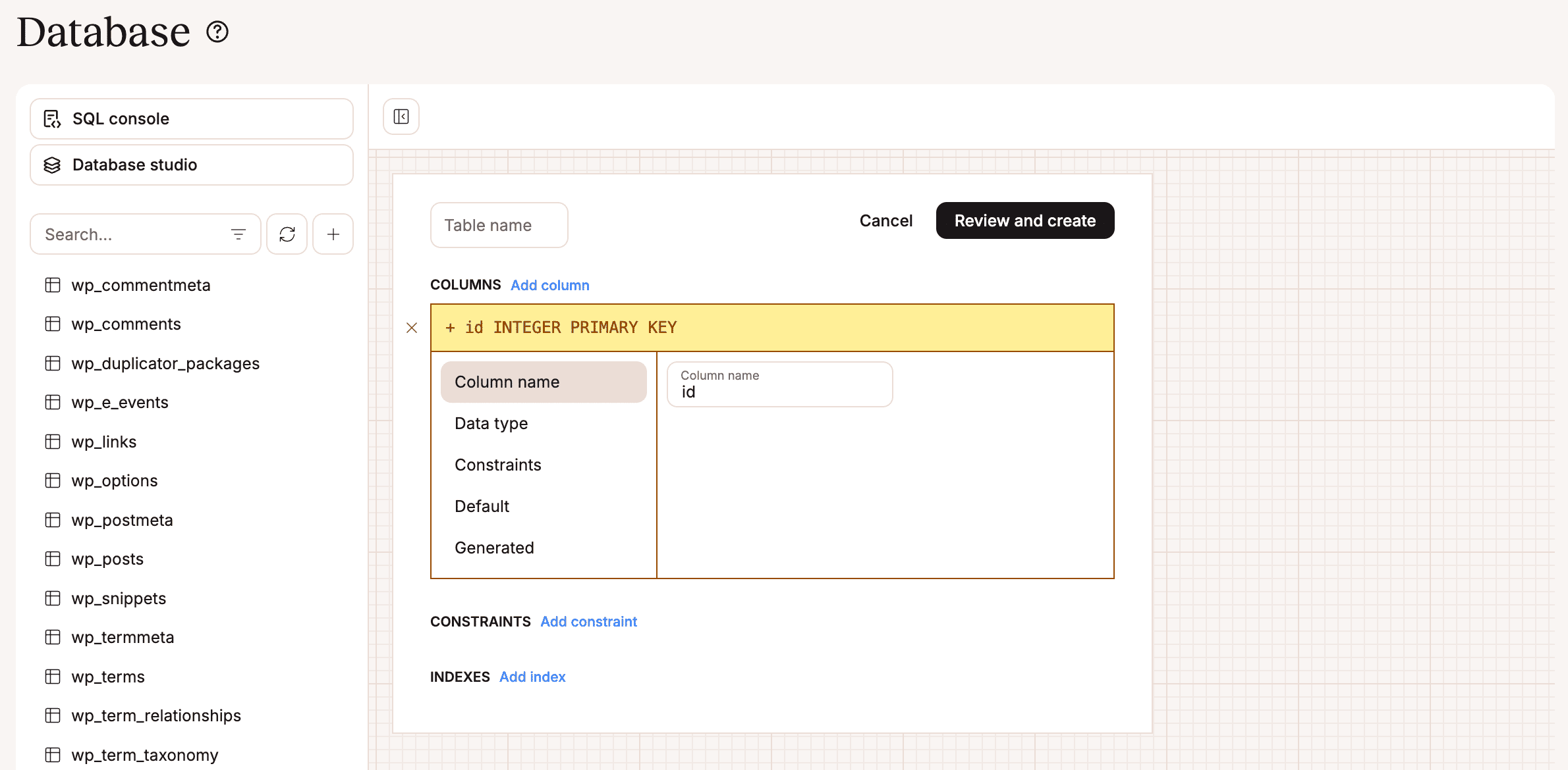 Add a new table to your database.