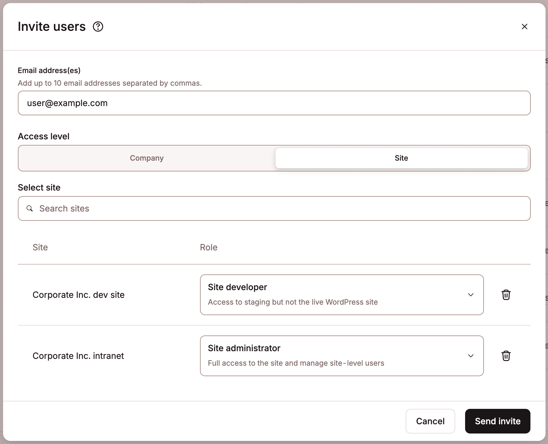 Choose the user role.