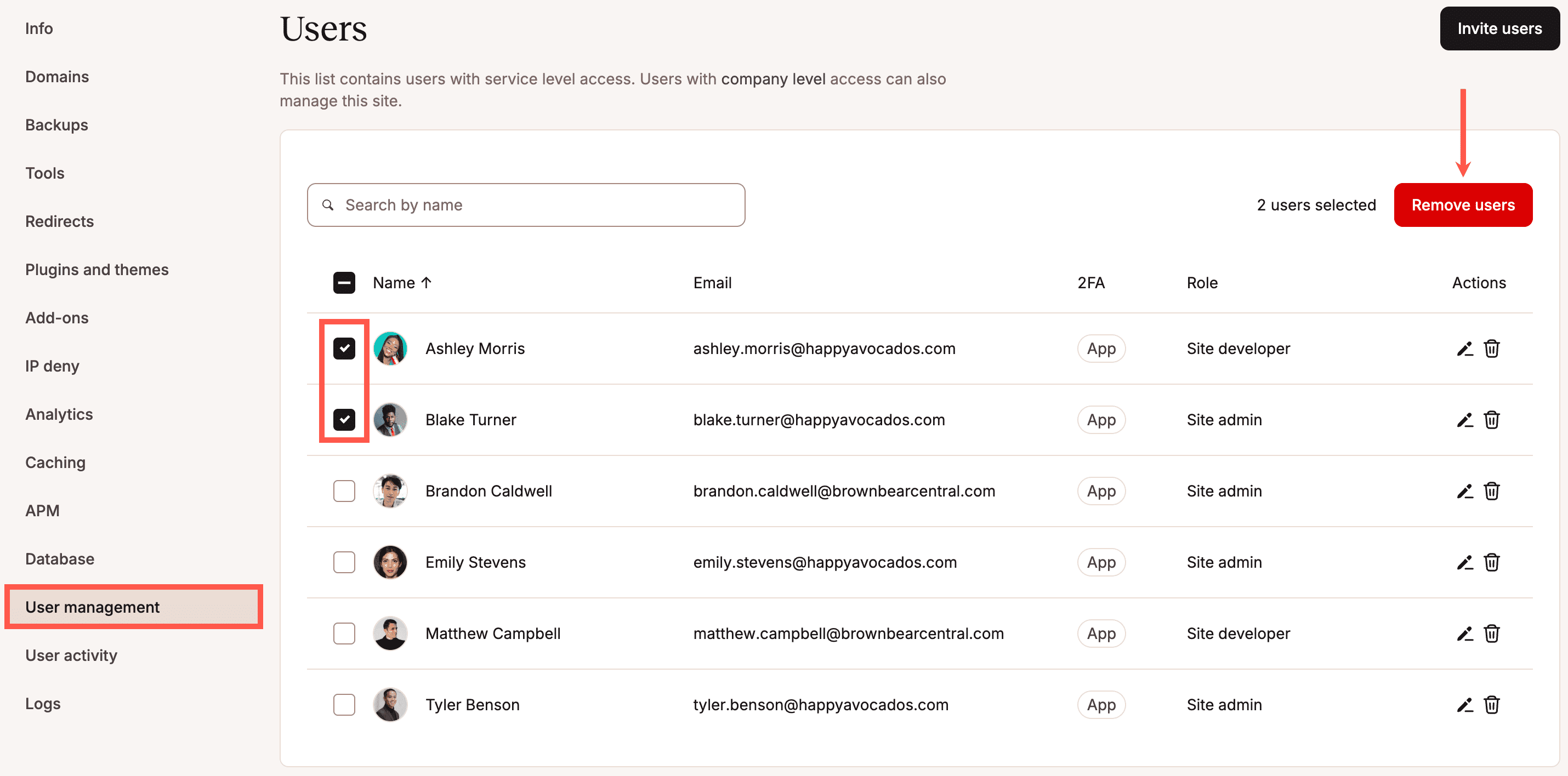 Remove multiple users from a site.