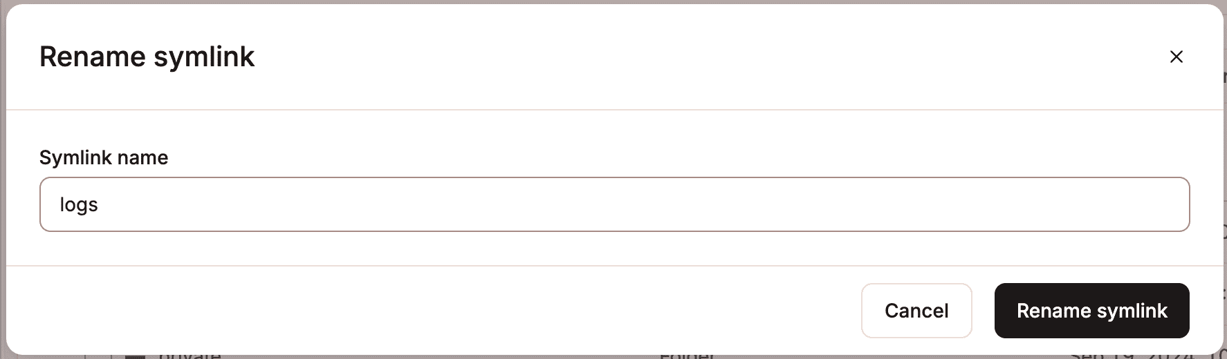 Rename a symlink in MyKinsta's file manager. 