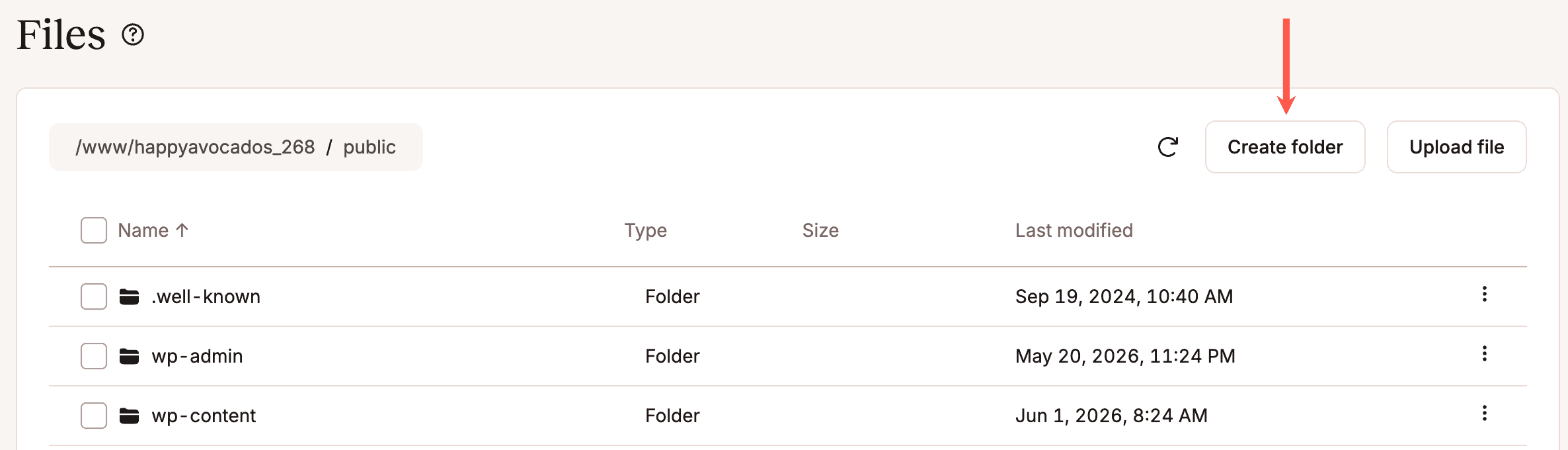 Create a new folder in WordPress with MyKinsta's file manager.