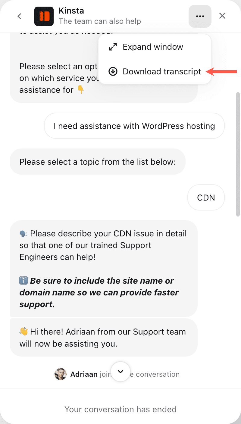 Save a transcript of your chat.