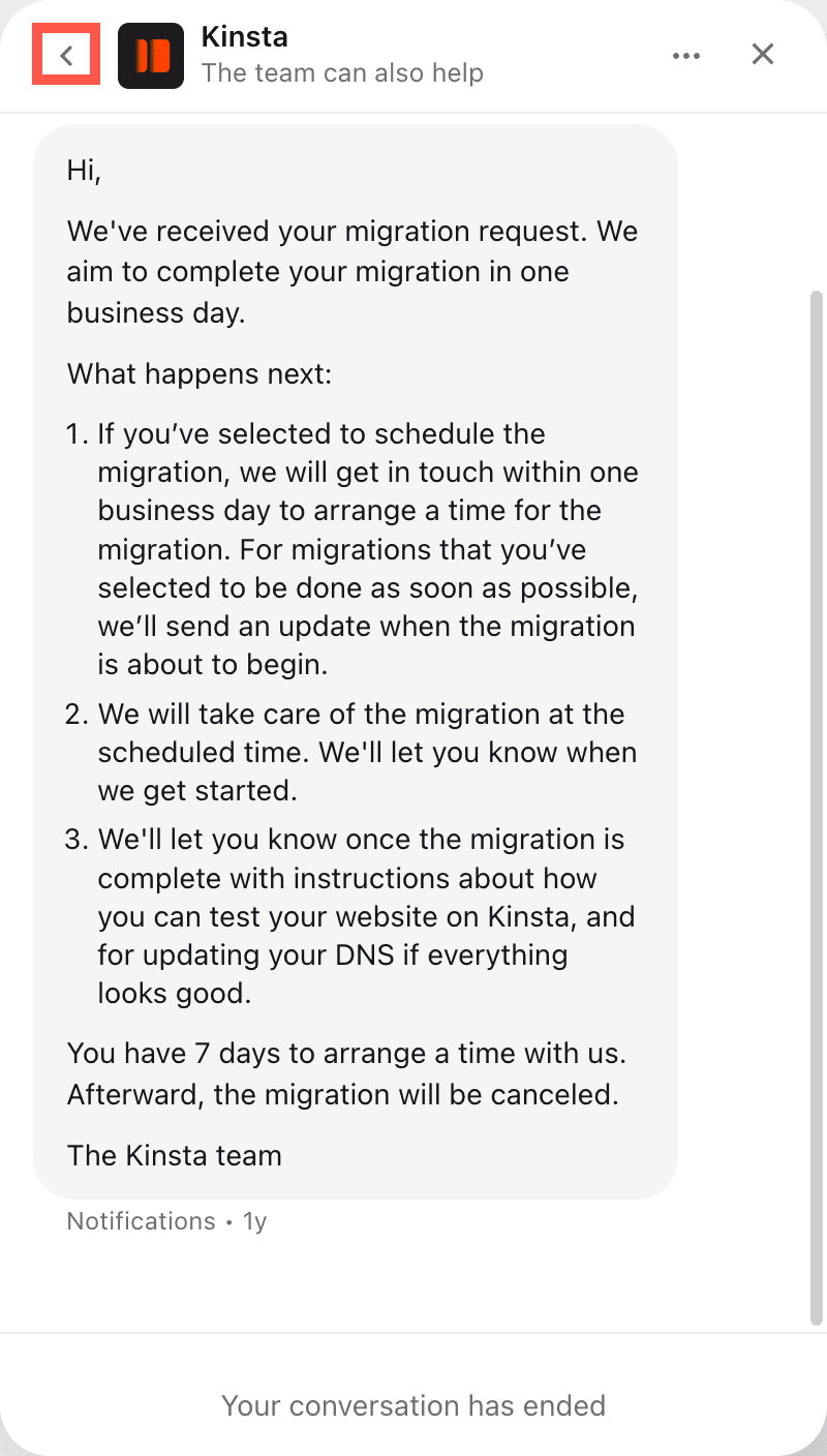 Click back in the chat window to open an existing conversation.