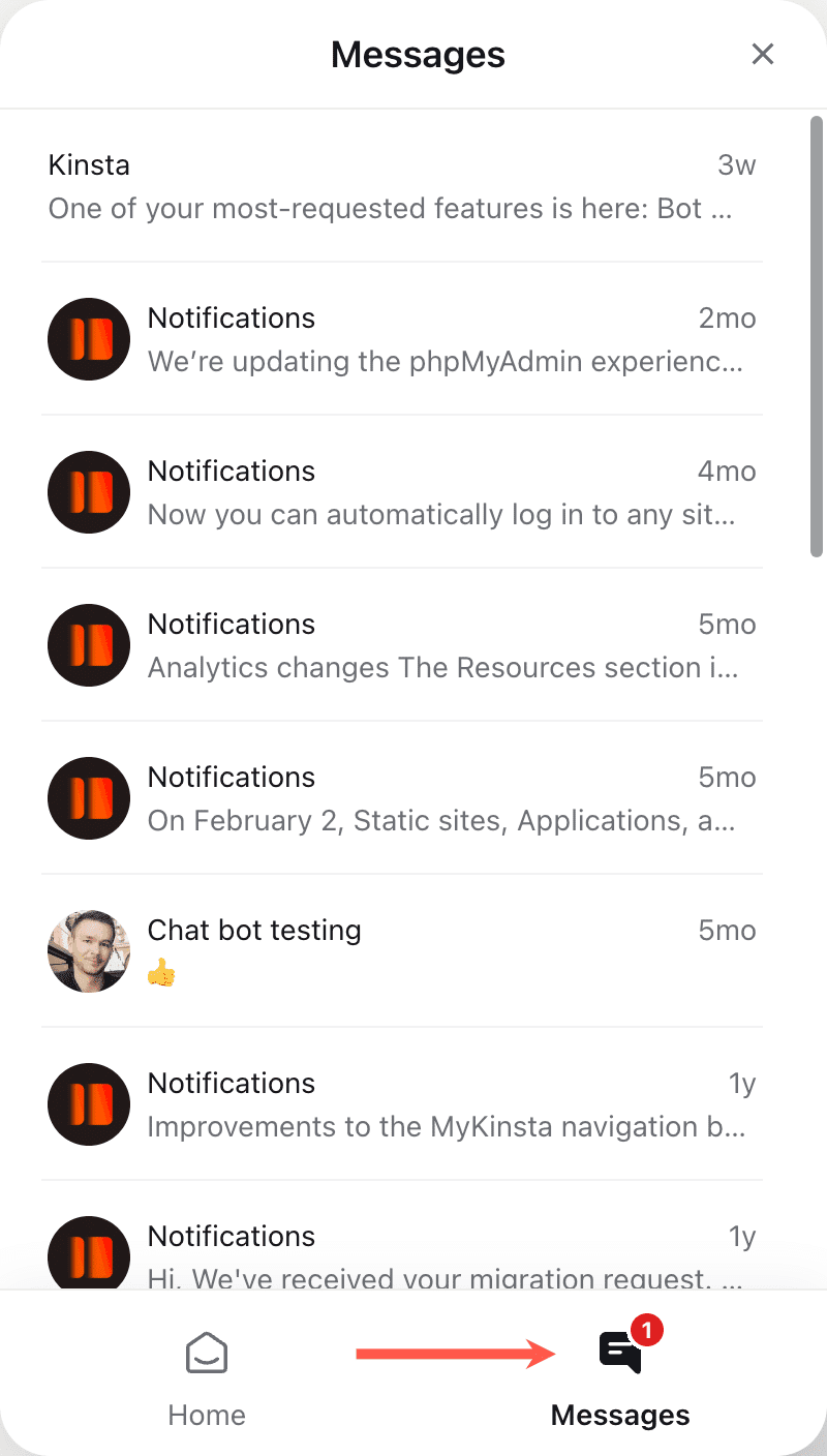 View all of your previous chats with the support team.
