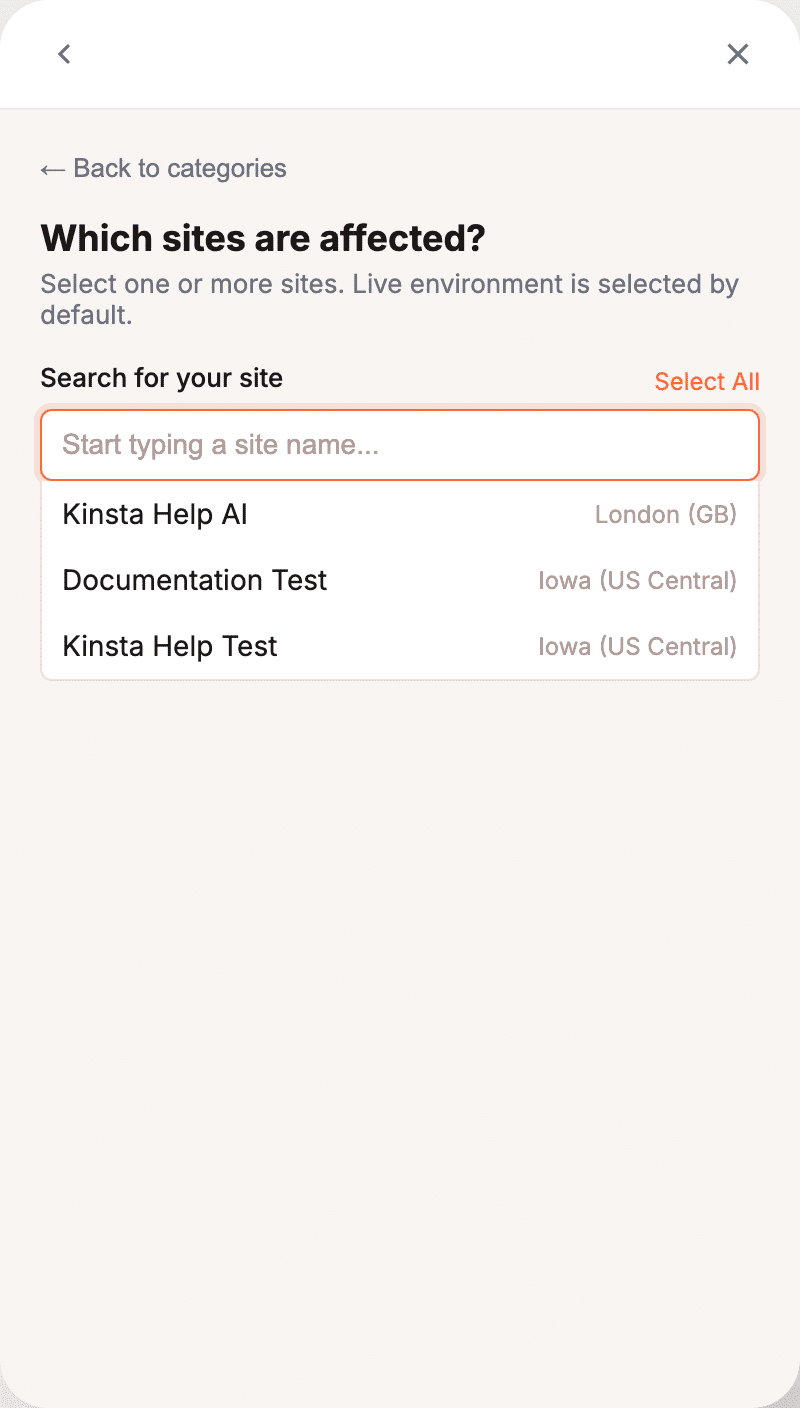 Select your sites.