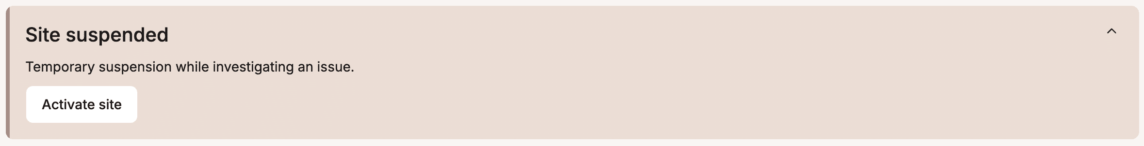 Site suspended message on your site's Info page.