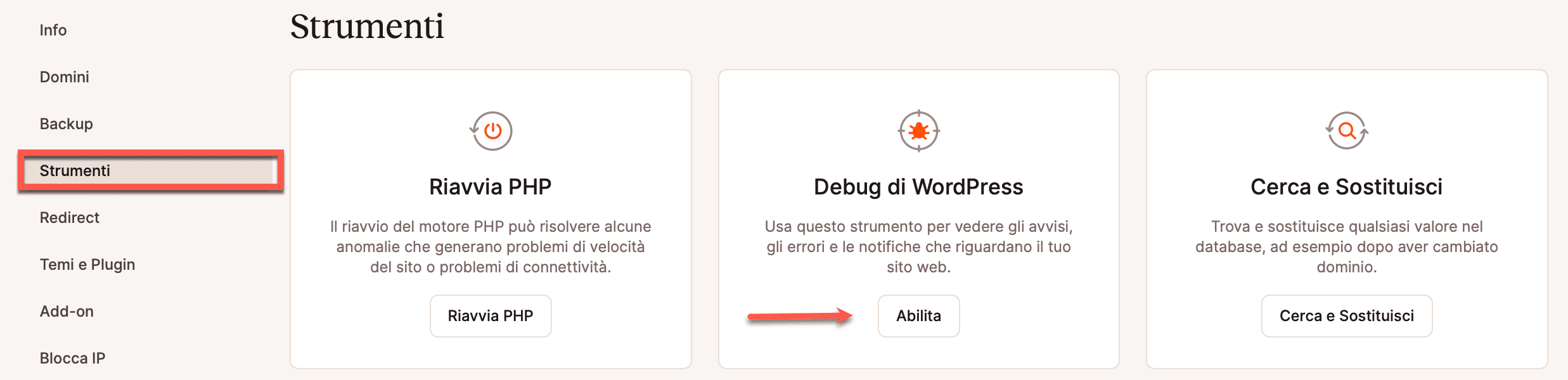 Abilitare la modalità di debug di WordPress in MyKinsta.