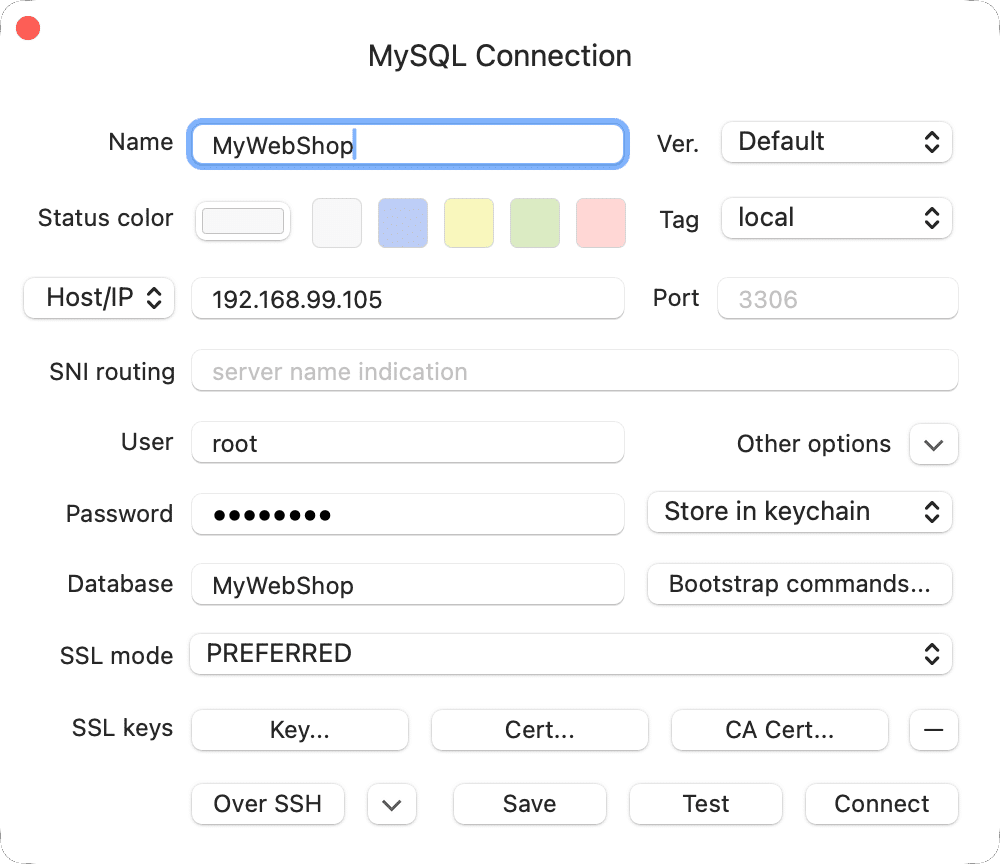 TablePlus Setup details