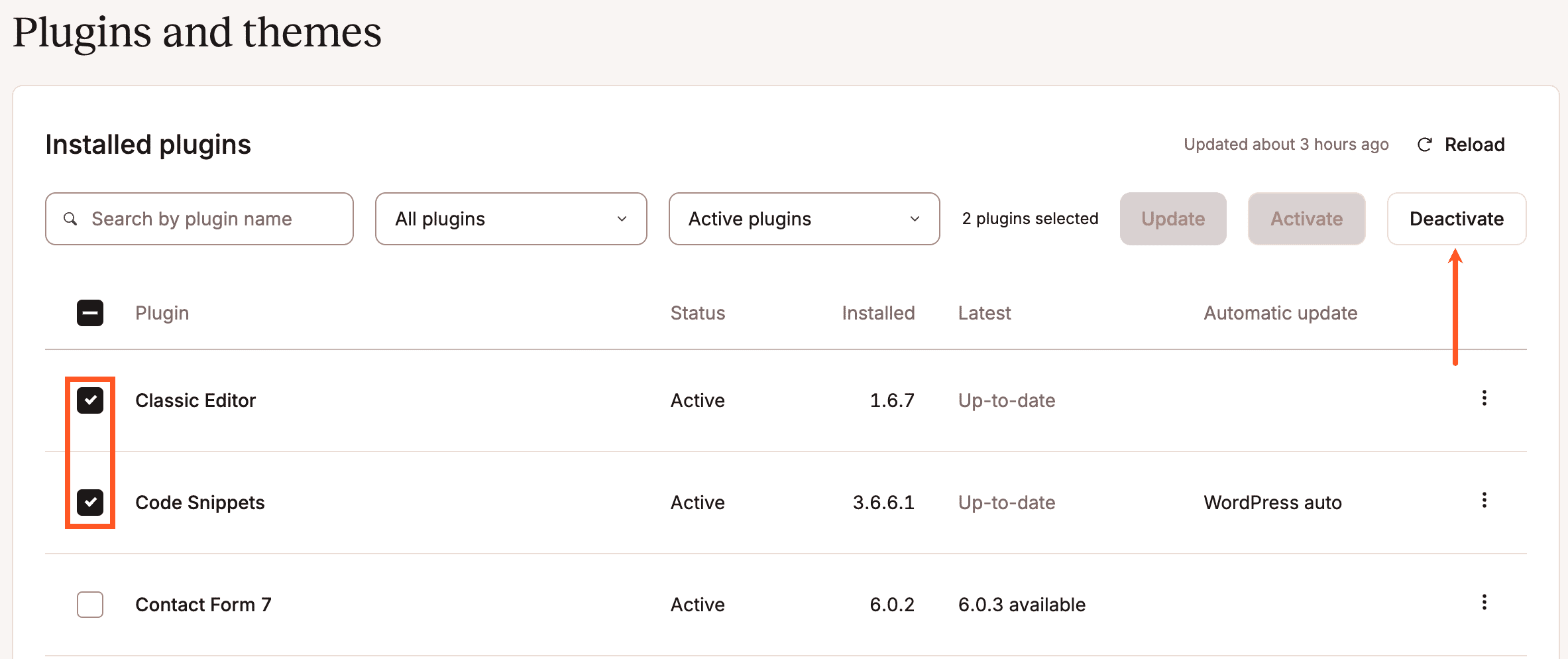 Deactivate multiple plugins.