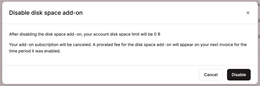 Disable the disk space add-on.