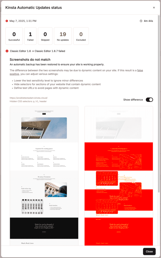 Failed update due to screenshot differences.