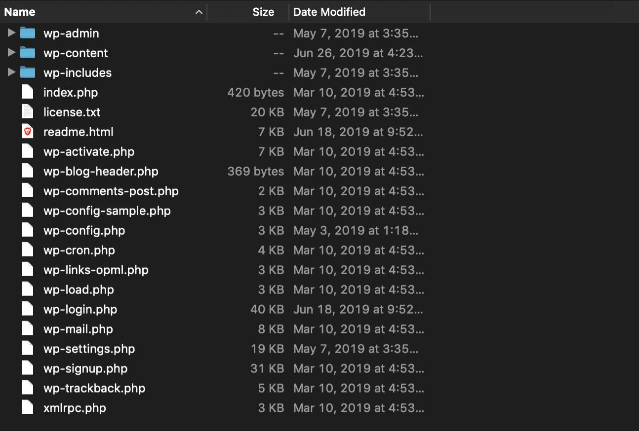 WordPress Core Dateien