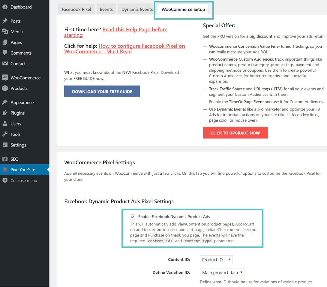 Facebook Pixel WooCommerce Einstellungen