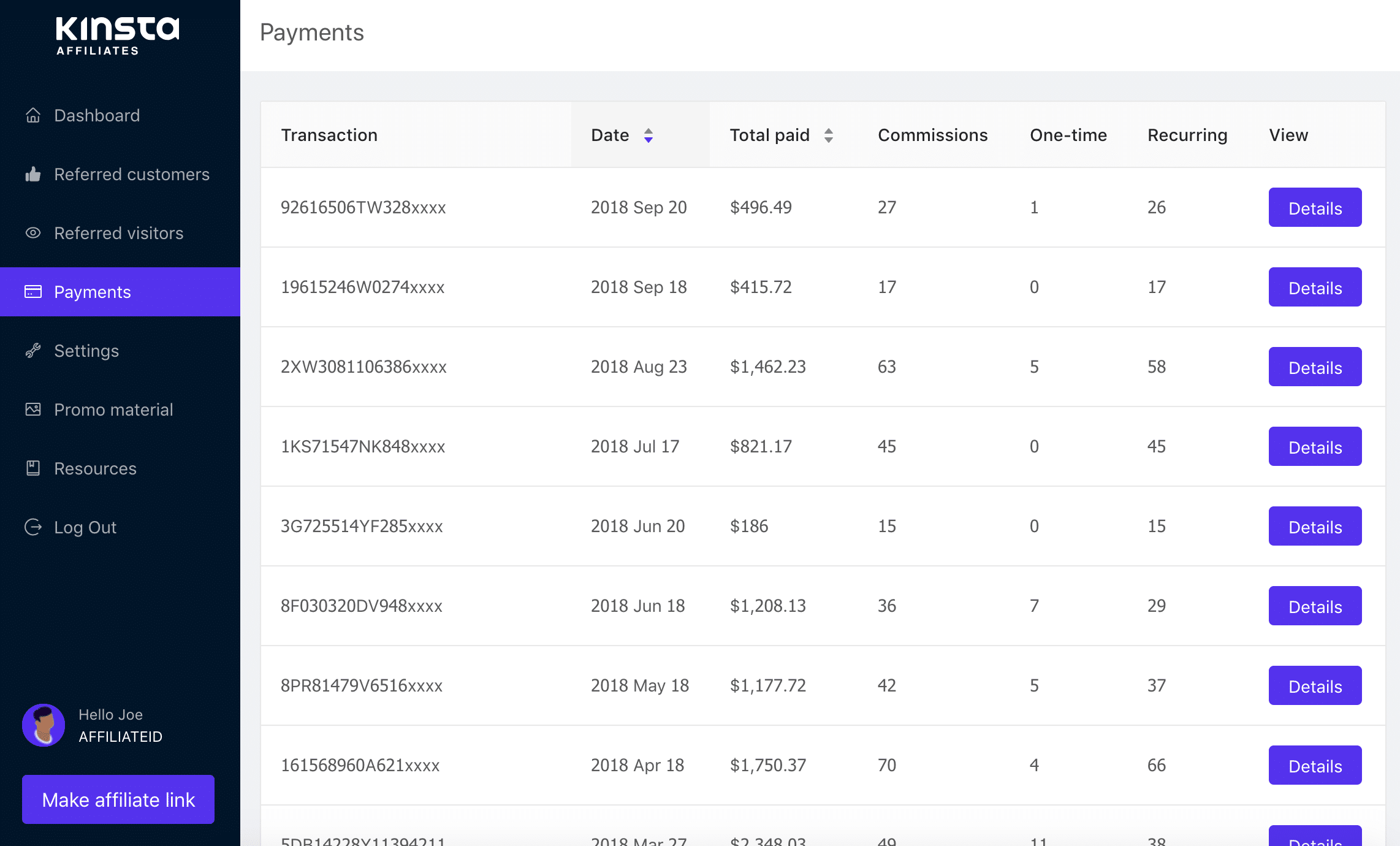 Kinsta Affiliate System / Zahlungen