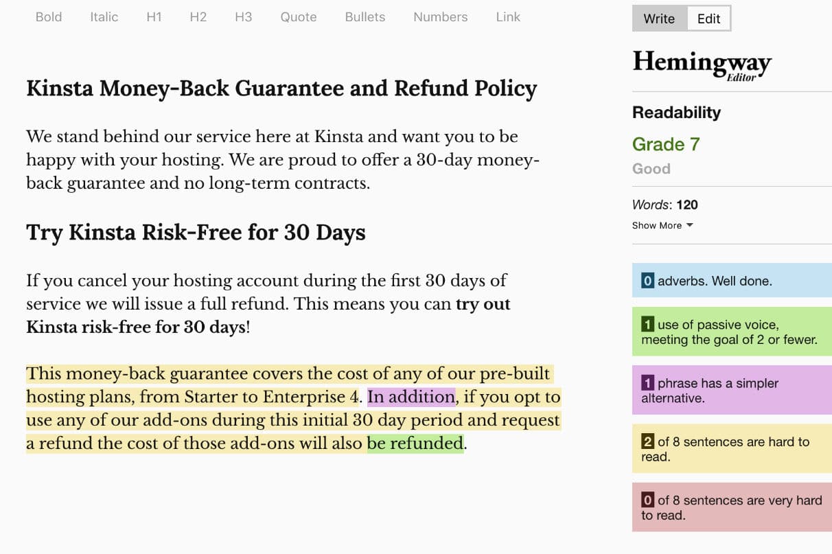 Rückgabepolitik Lesbarkeit