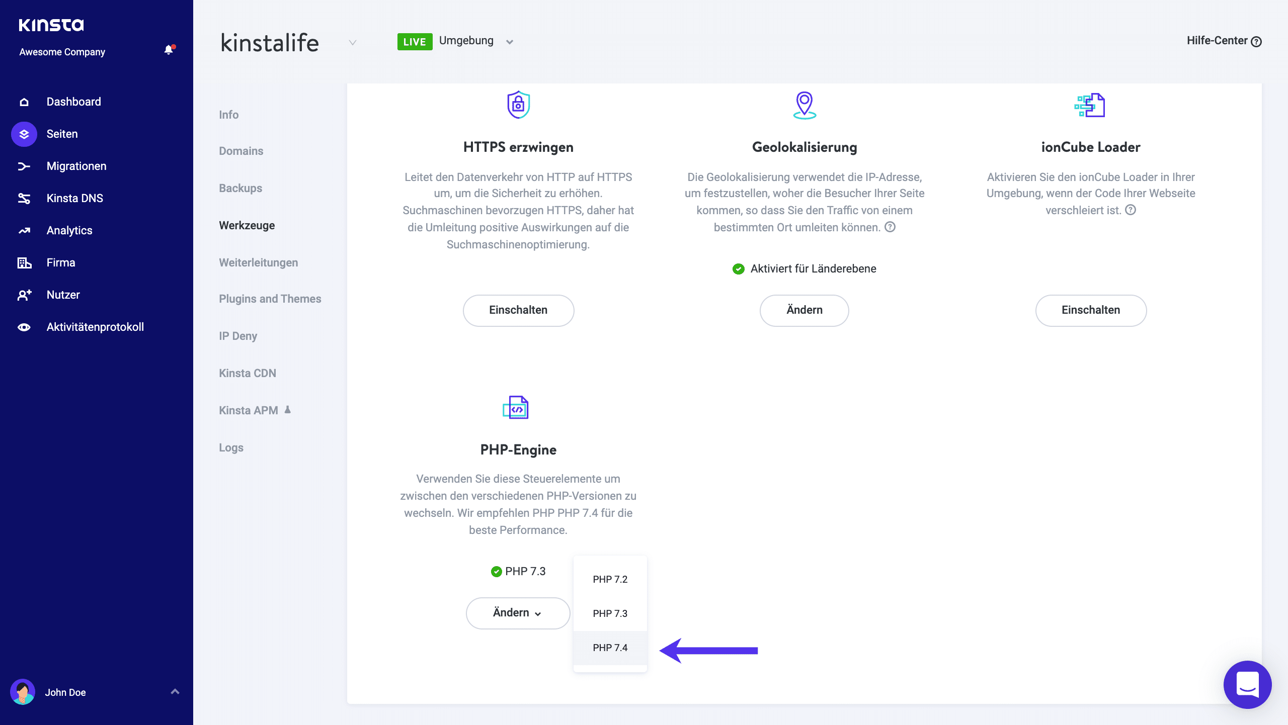 Umstellung auf PHP 7.4