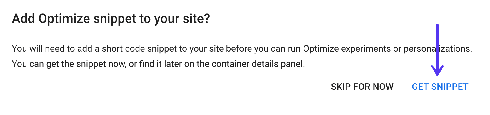 Snippet anfordern in Google Optimize