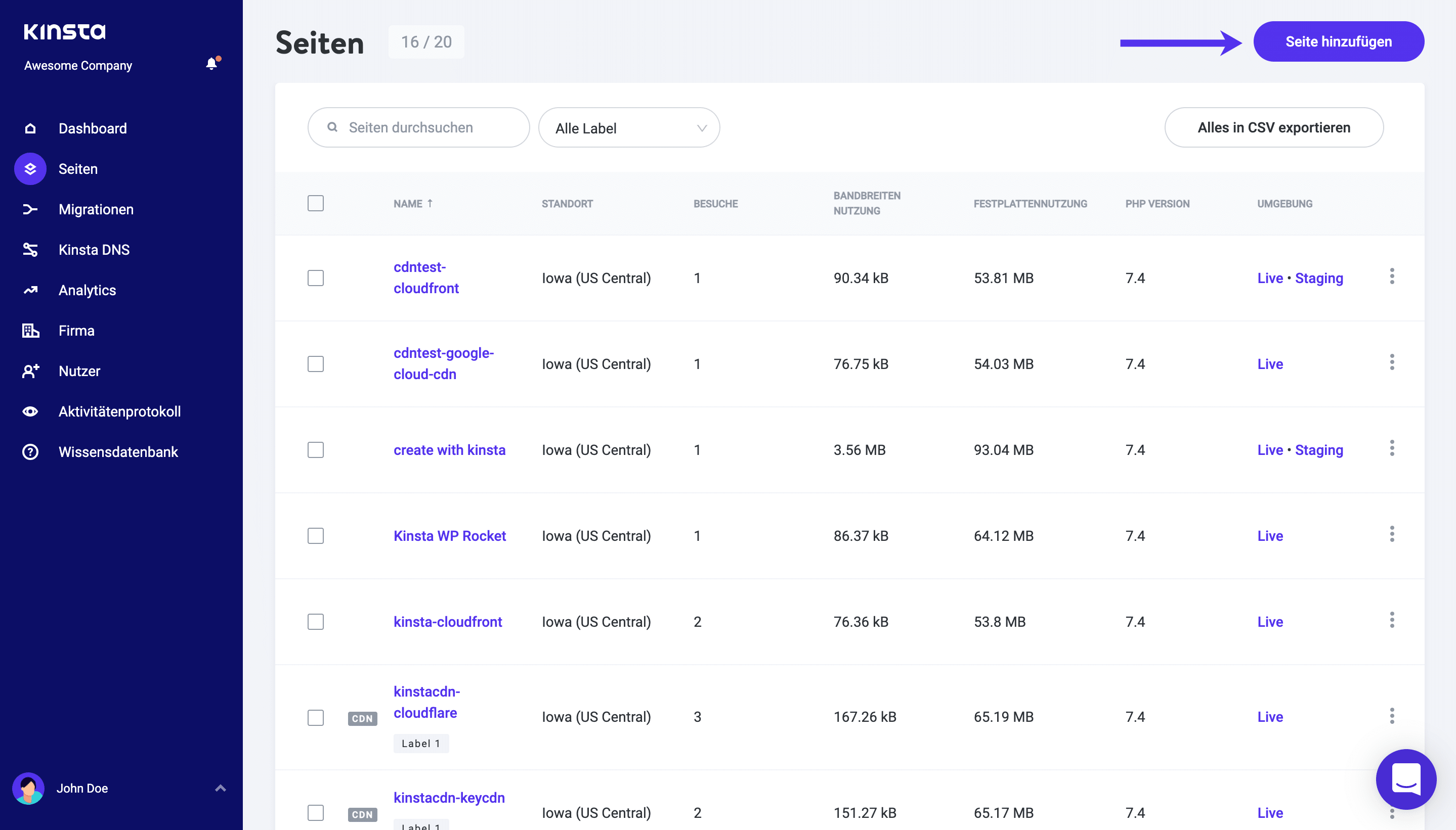 Erstelle eine neue WordPress Webseite bei Kinsta.
