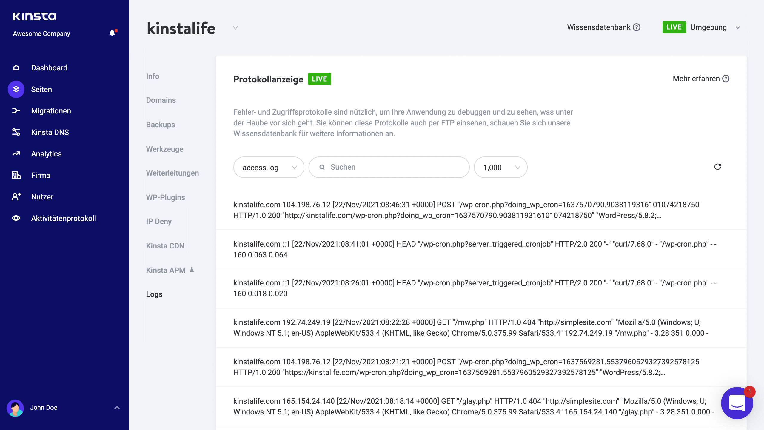 WordPress Zugriffs-Protokoll