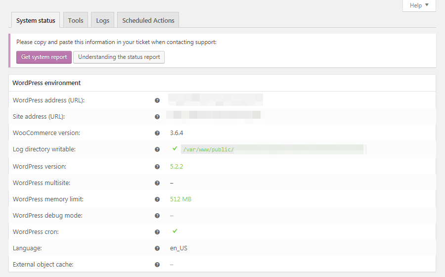 Der WooCommerce Status Tab