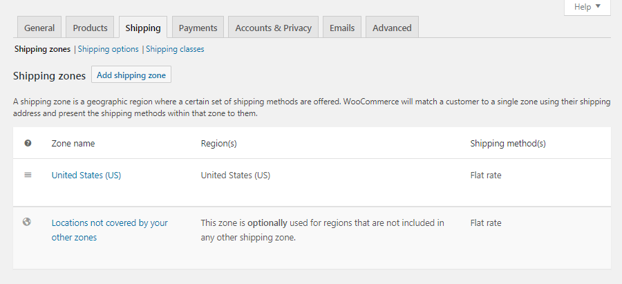 WooCommerce Versandeinstellungen