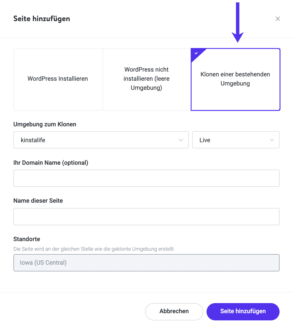 Eine WordPress Seite klonen