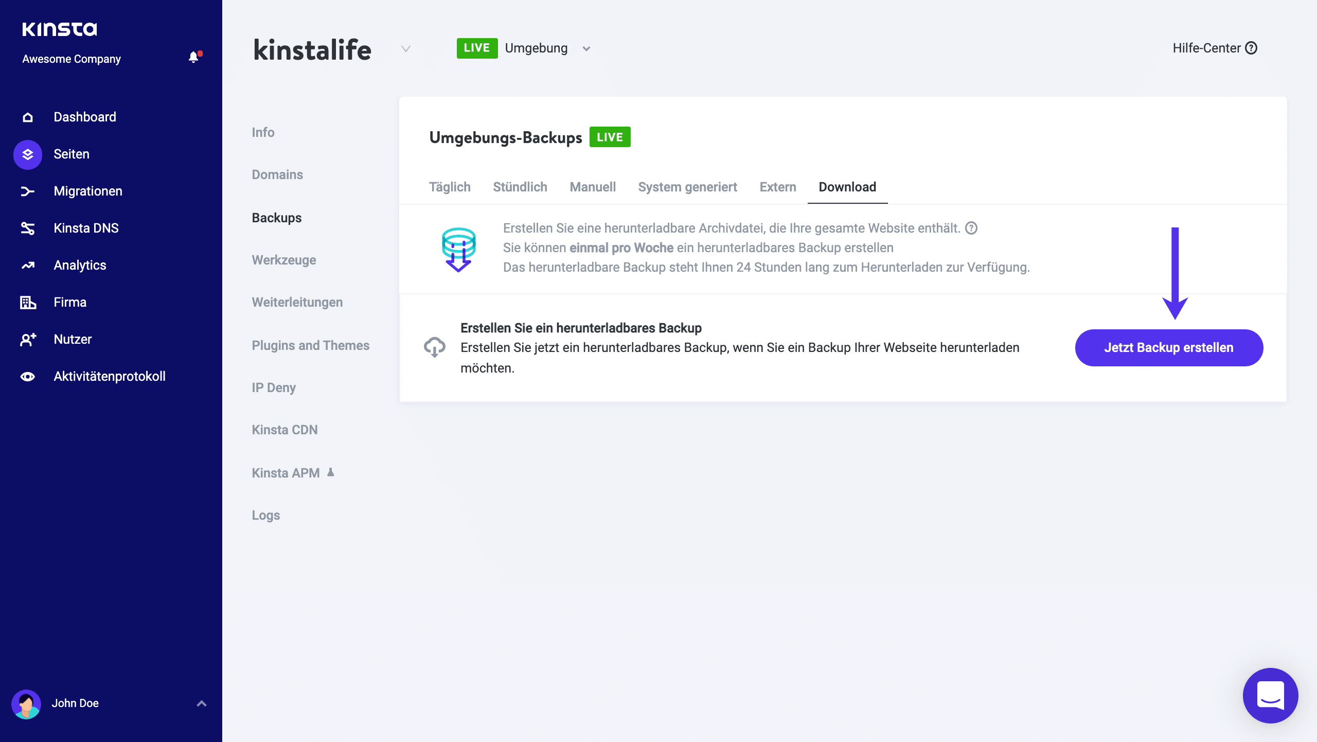 Erstelle ein manuelles WordPress Backup