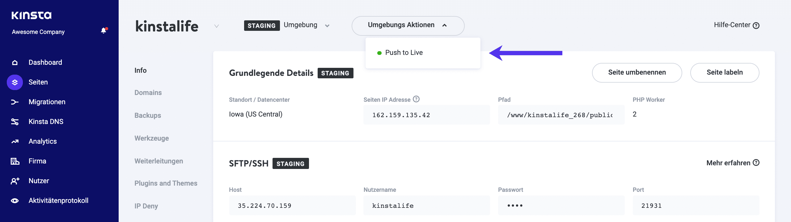 WordPress-Staging-Umgebung live schalten.