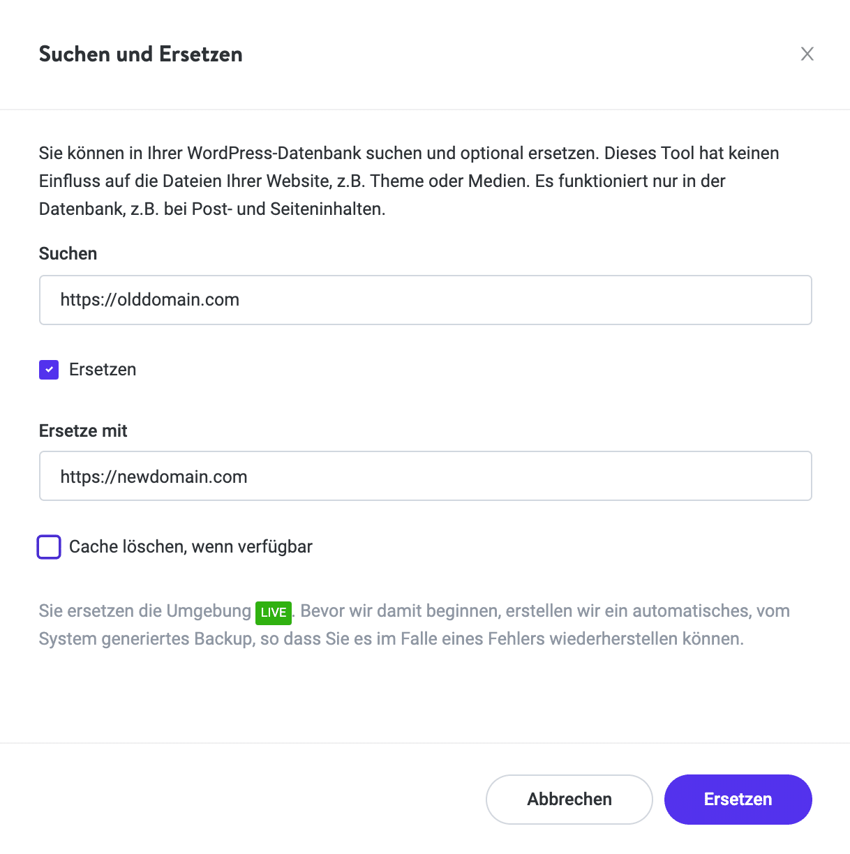Suchen und Ersetzen Funktion in der WordPress Datenbank