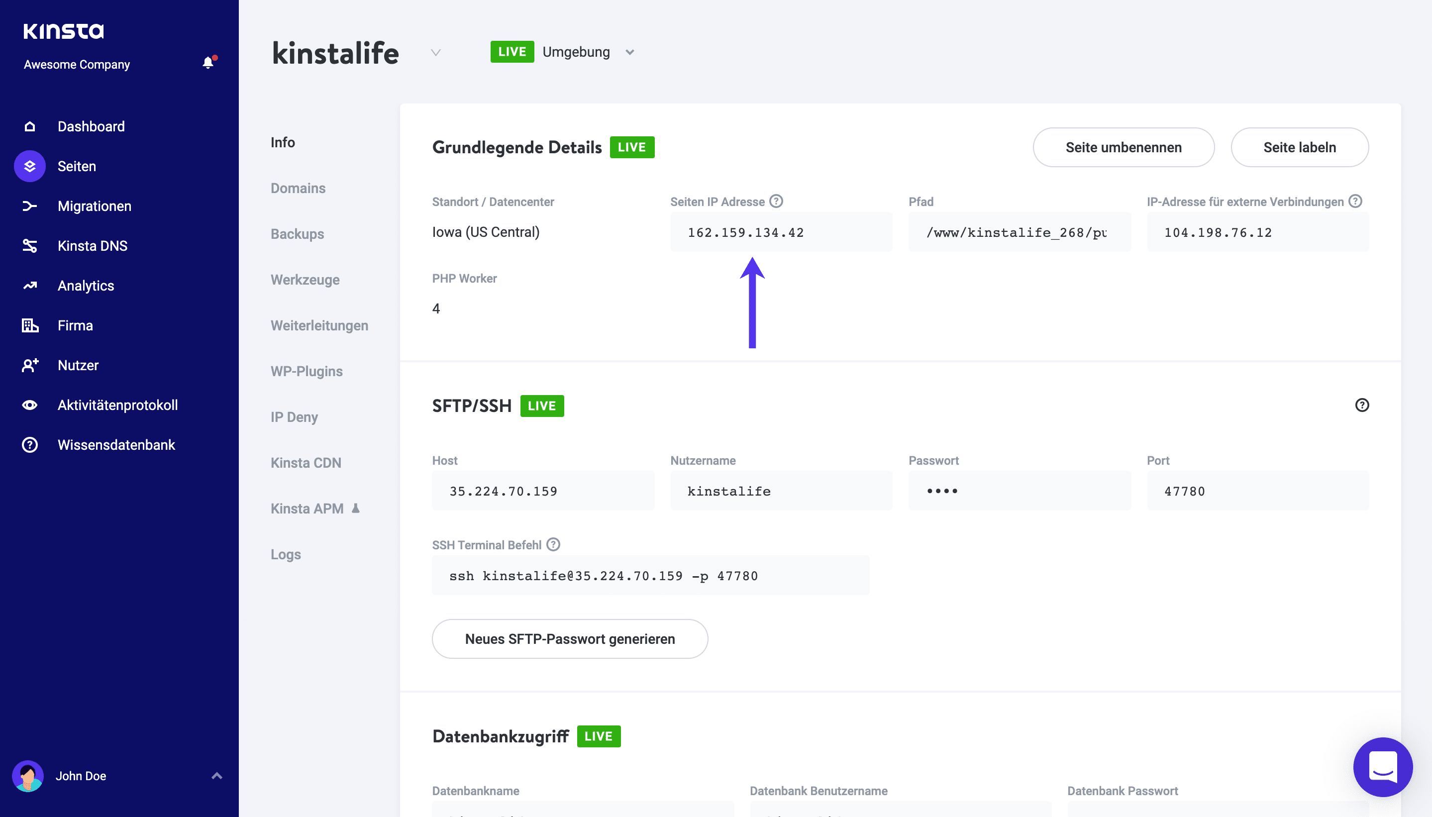WordPress IPv4 Adresse
