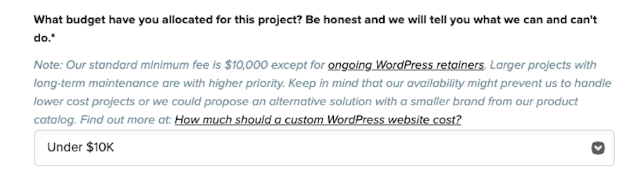 DevriX-Aussage über die durchschnittlichen Kosten für die kundenspezifische Entwicklung.