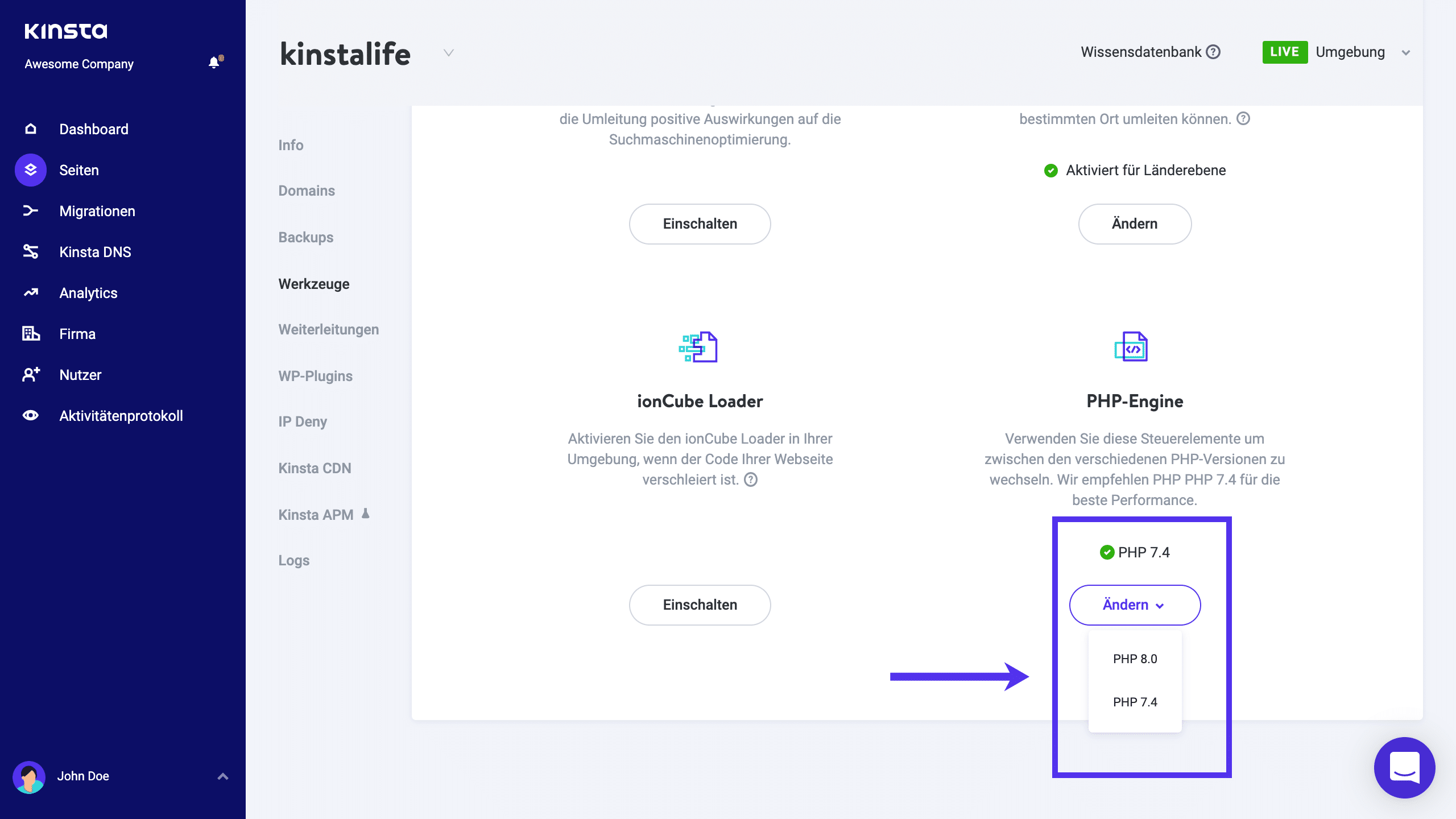 Wie man die PHP-Version in MyKinsta aktualisiert