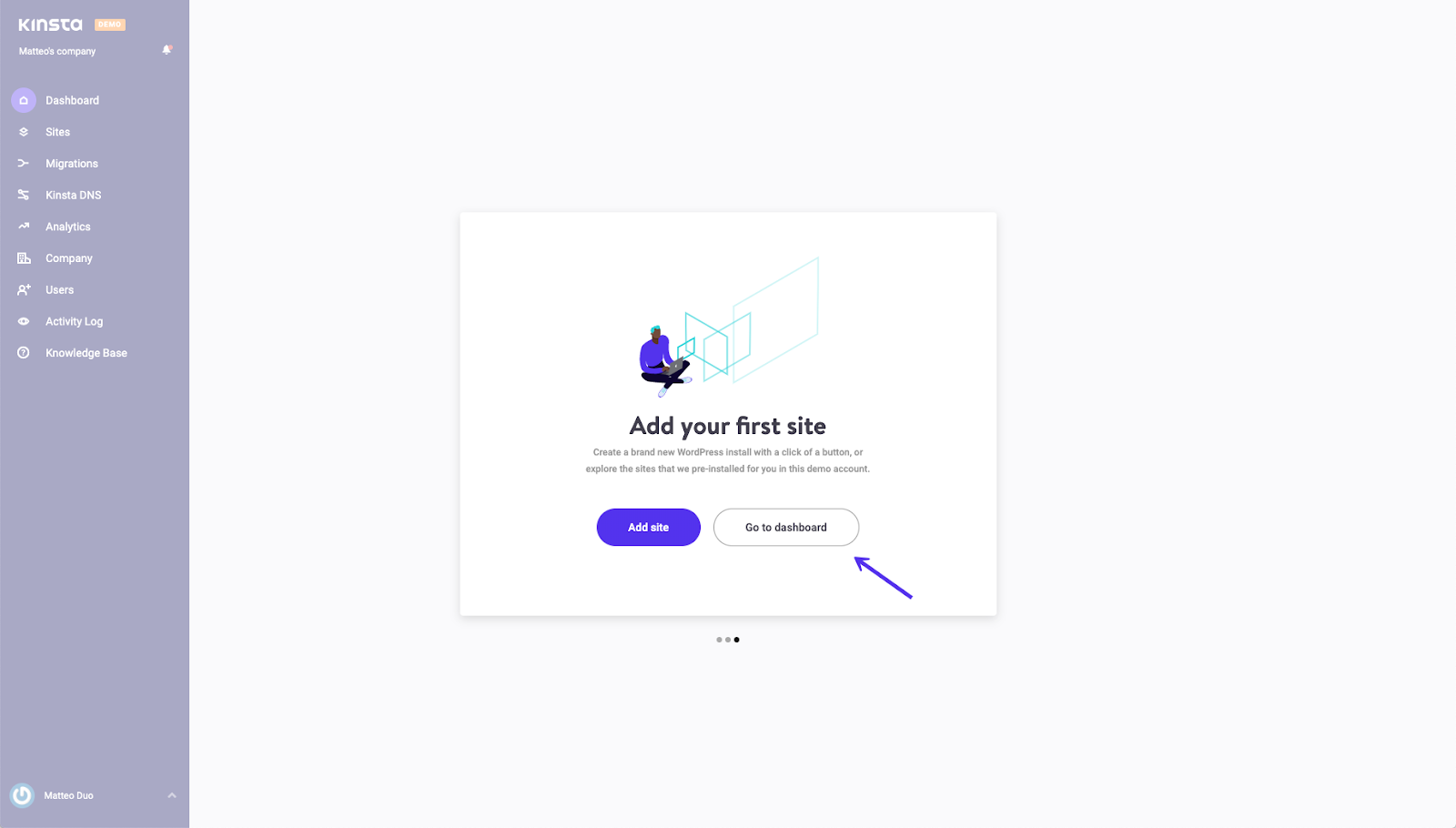 Das MyKinsta Dashboard testen