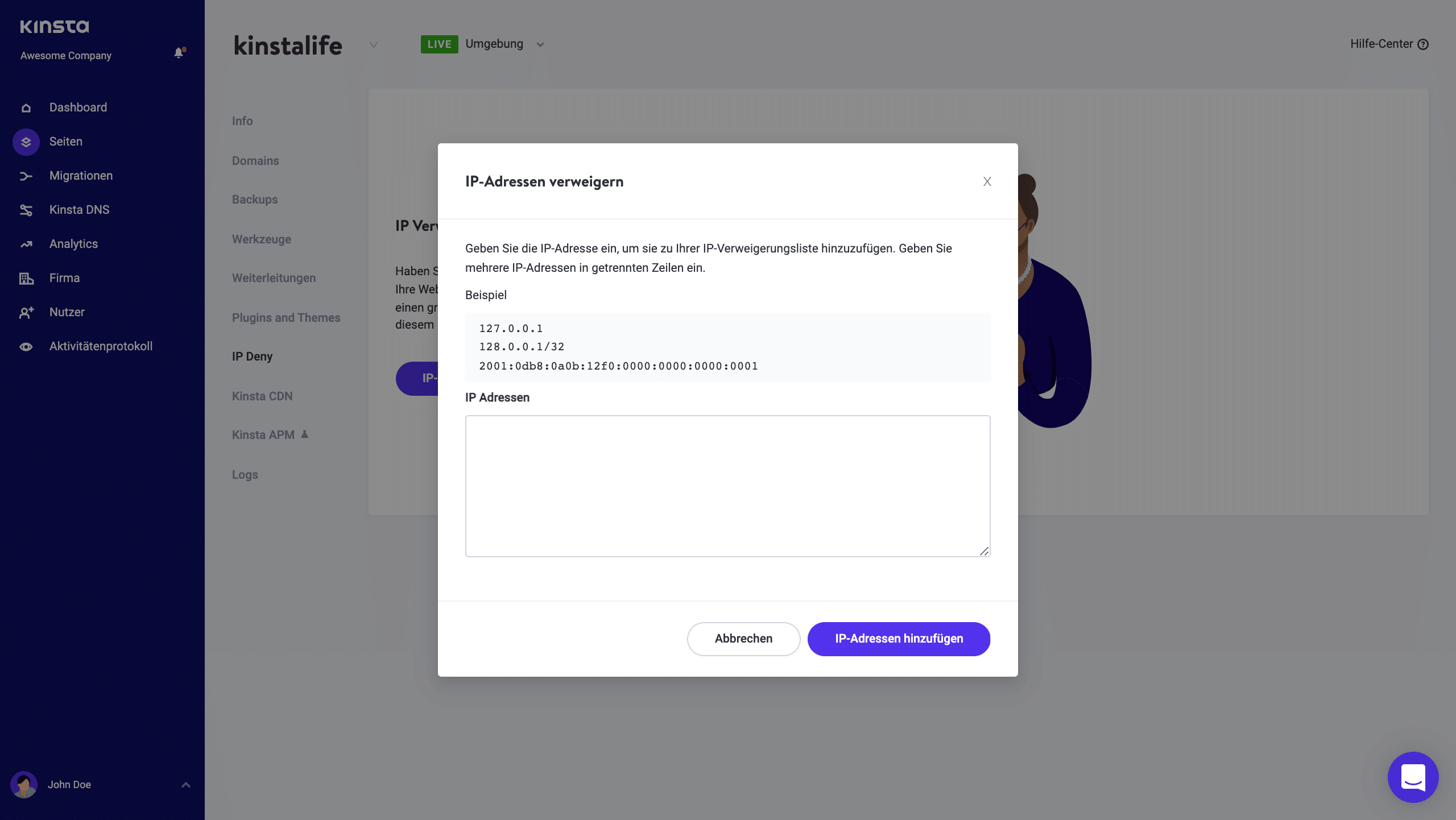 Wie man IP-Adressen mit MyKinsta blockiert