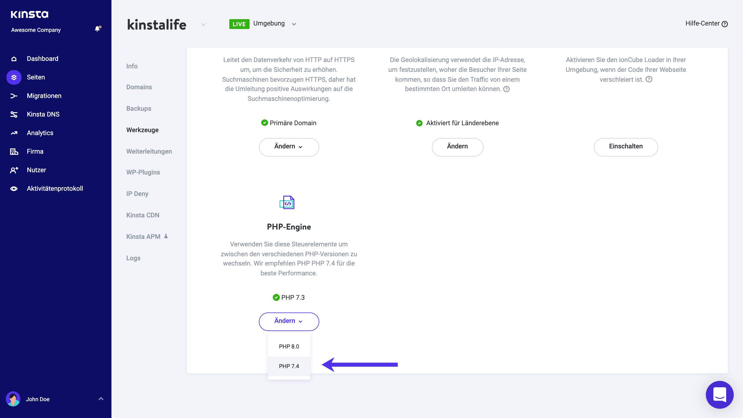 Umstellung auf PHP 7.4