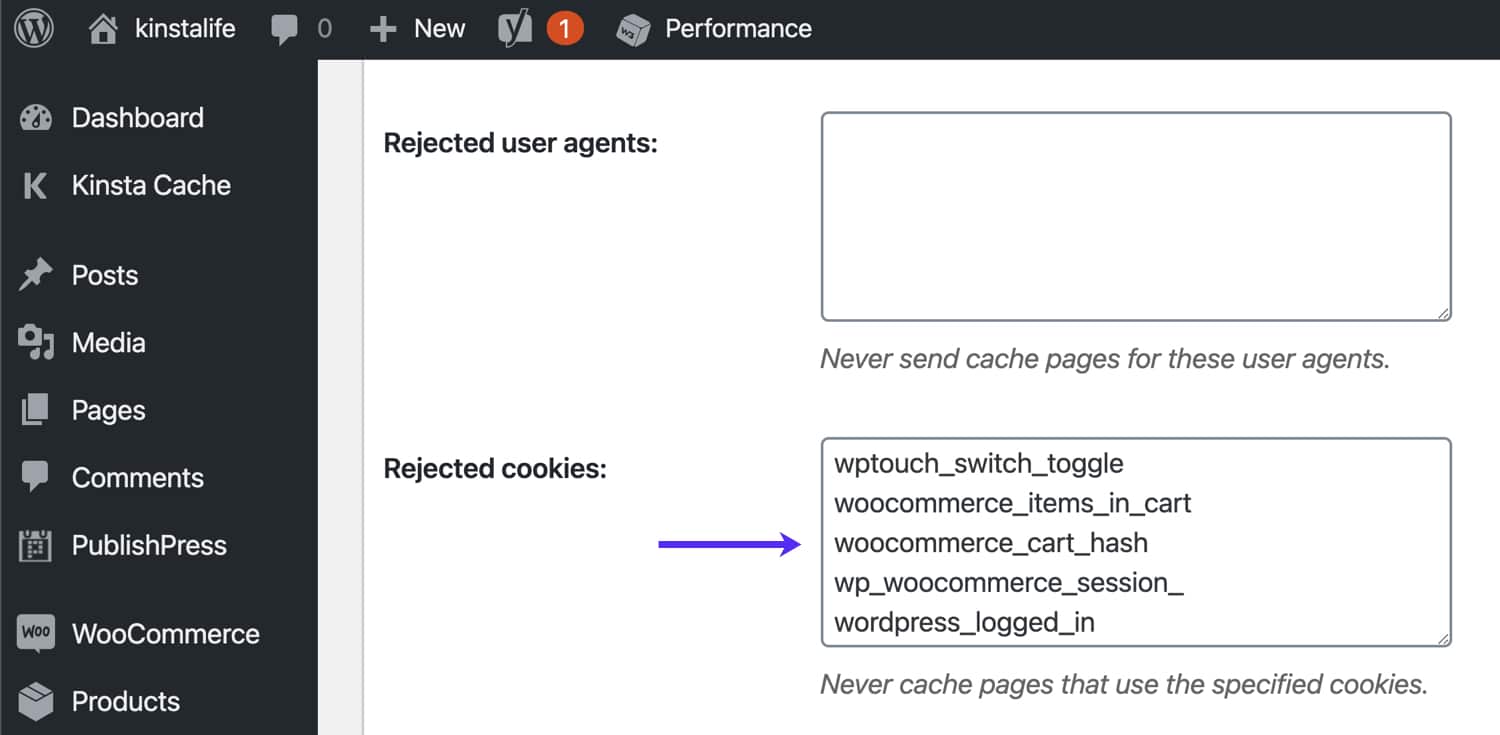Umgehen von WooCommerce-Cookies im W3 Total Cache.