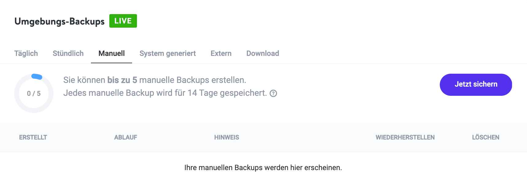 Erstellen eines manuellen Backups mit Kinsta.