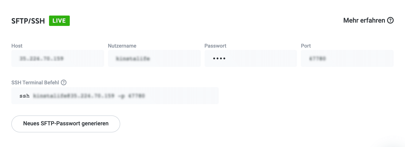 Ein Set von FTP-Zugangsdaten.