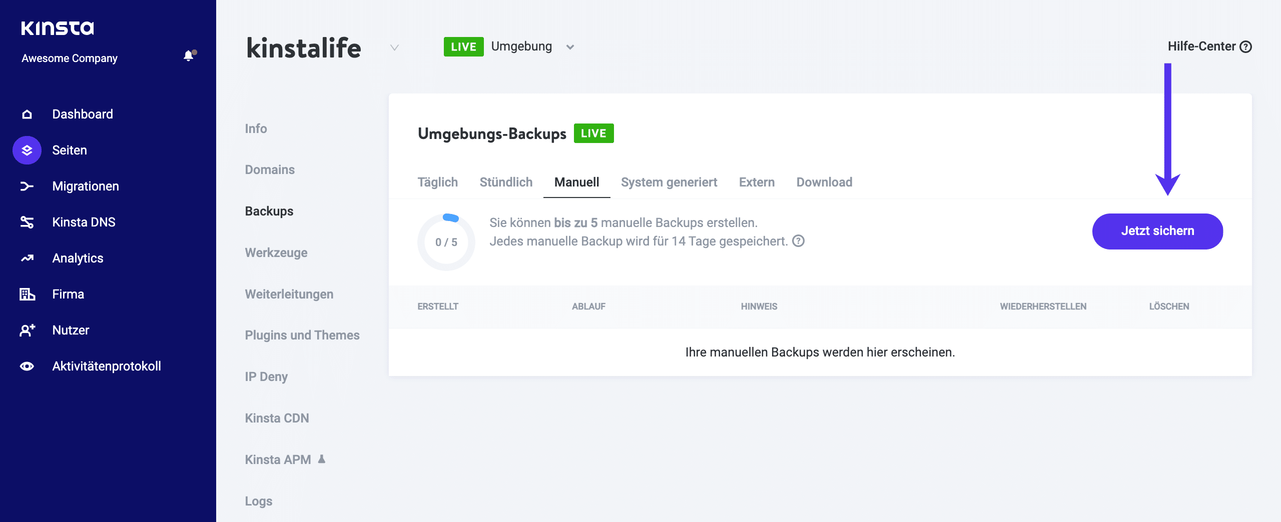 Erstellen eines WordPress-Backups.