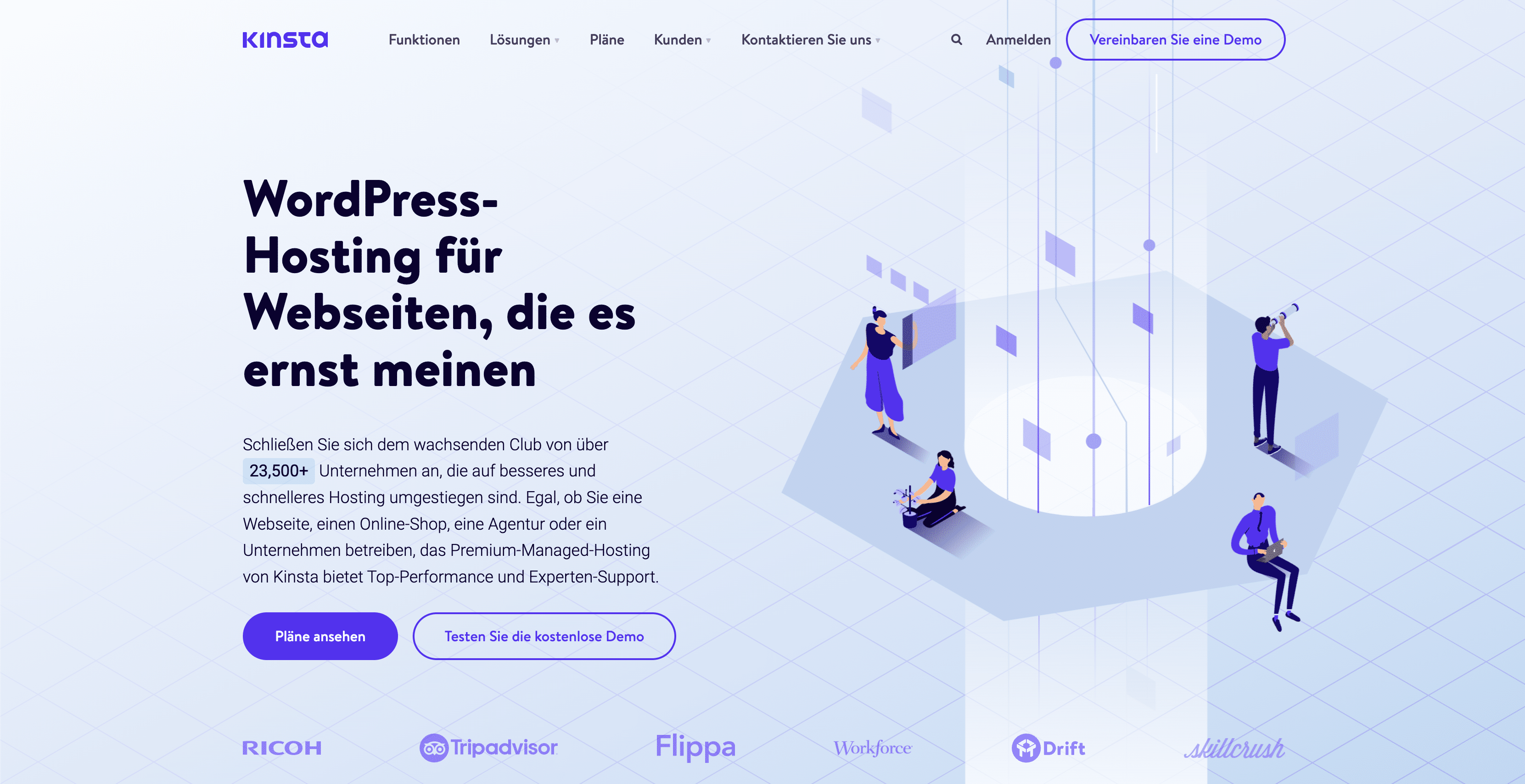 Above the fold auf der Kinsta-Startseite.