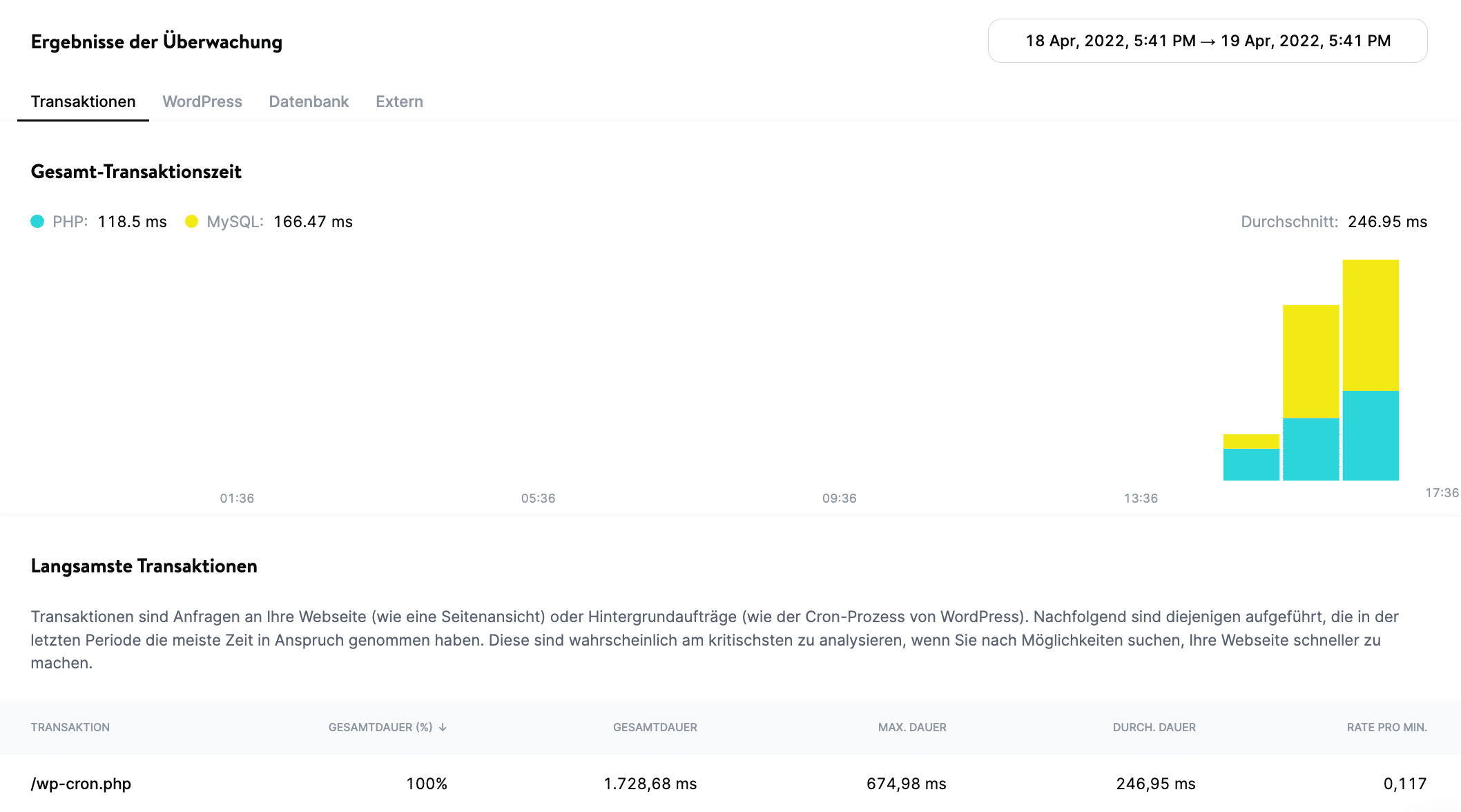 Kinsta APMs Registerkarte 