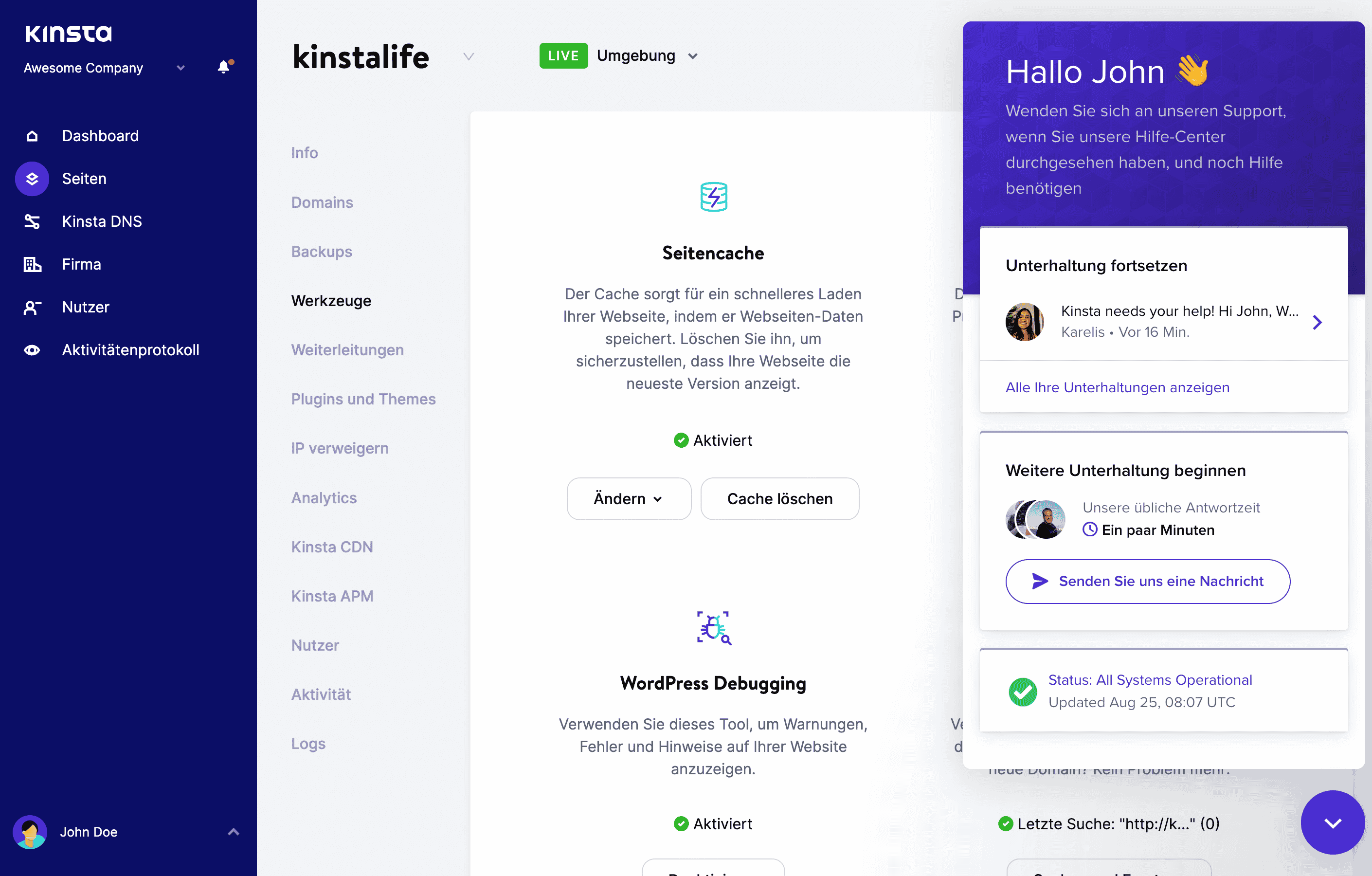 Kontakt Kinsta-Support