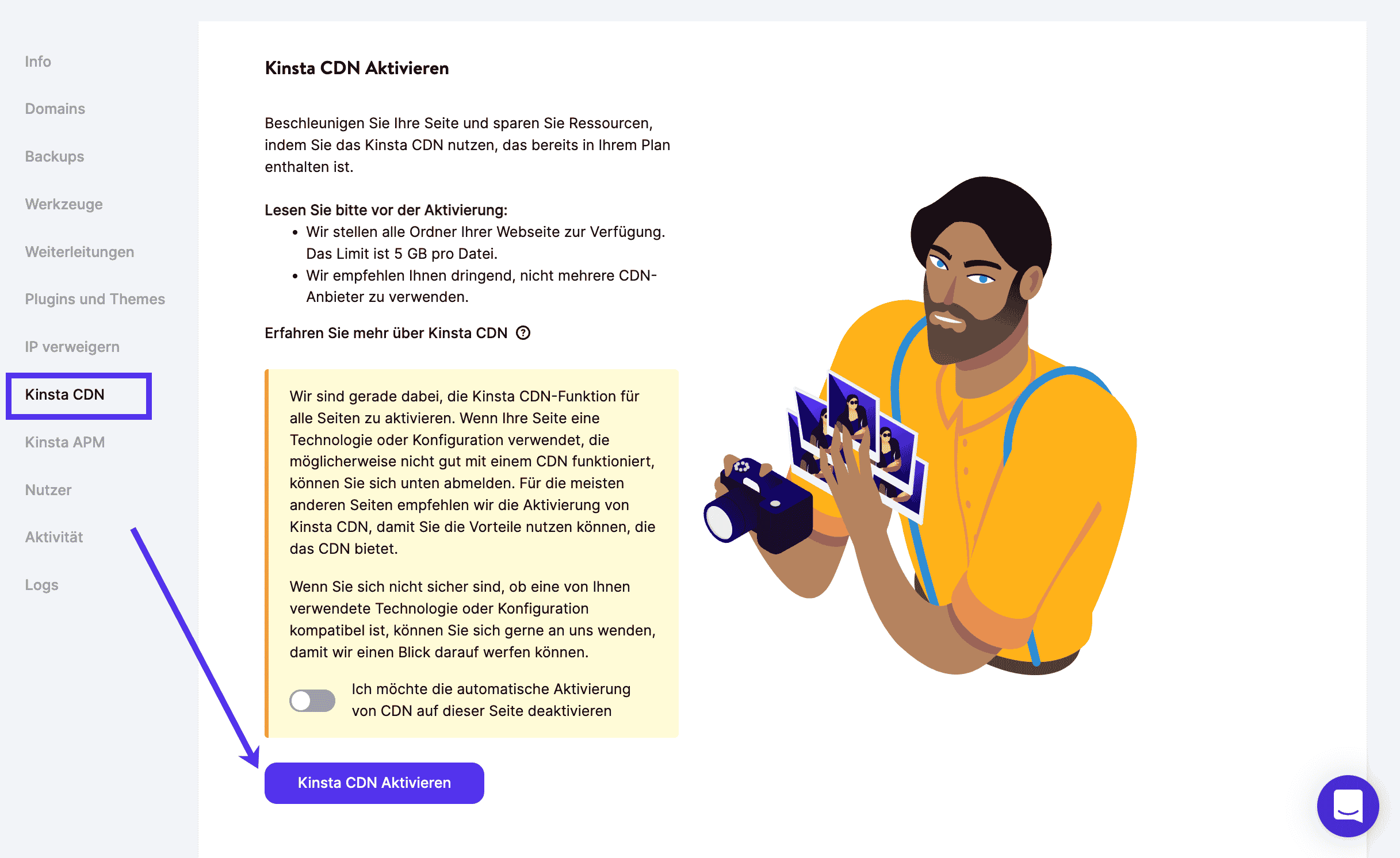 Kinsta CDN einschalten