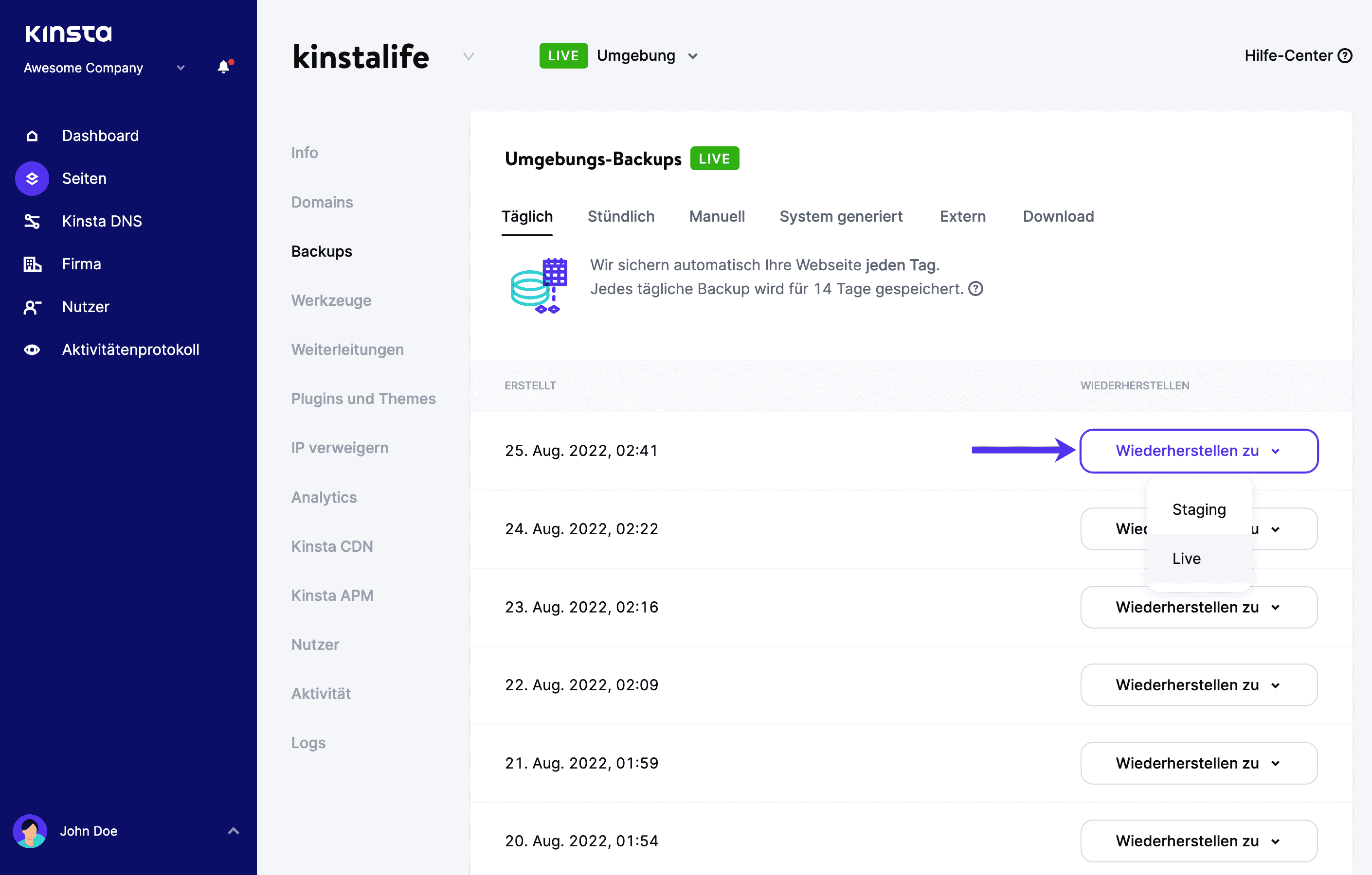 WordPress-Backup wiederherstellen
