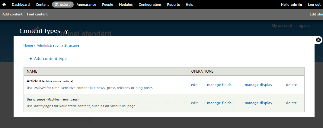 Et eksempel på Drupal tilpassede indholdstyper