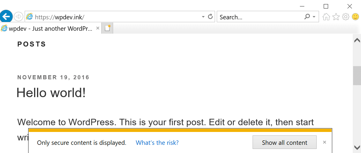 Internet Explorer mixed content advarsel
