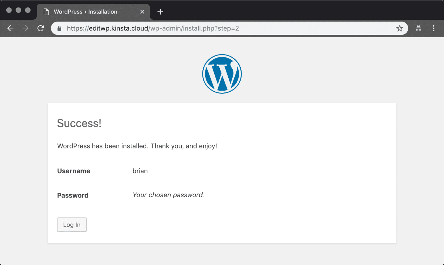 Manuelt installer WordPress-succes