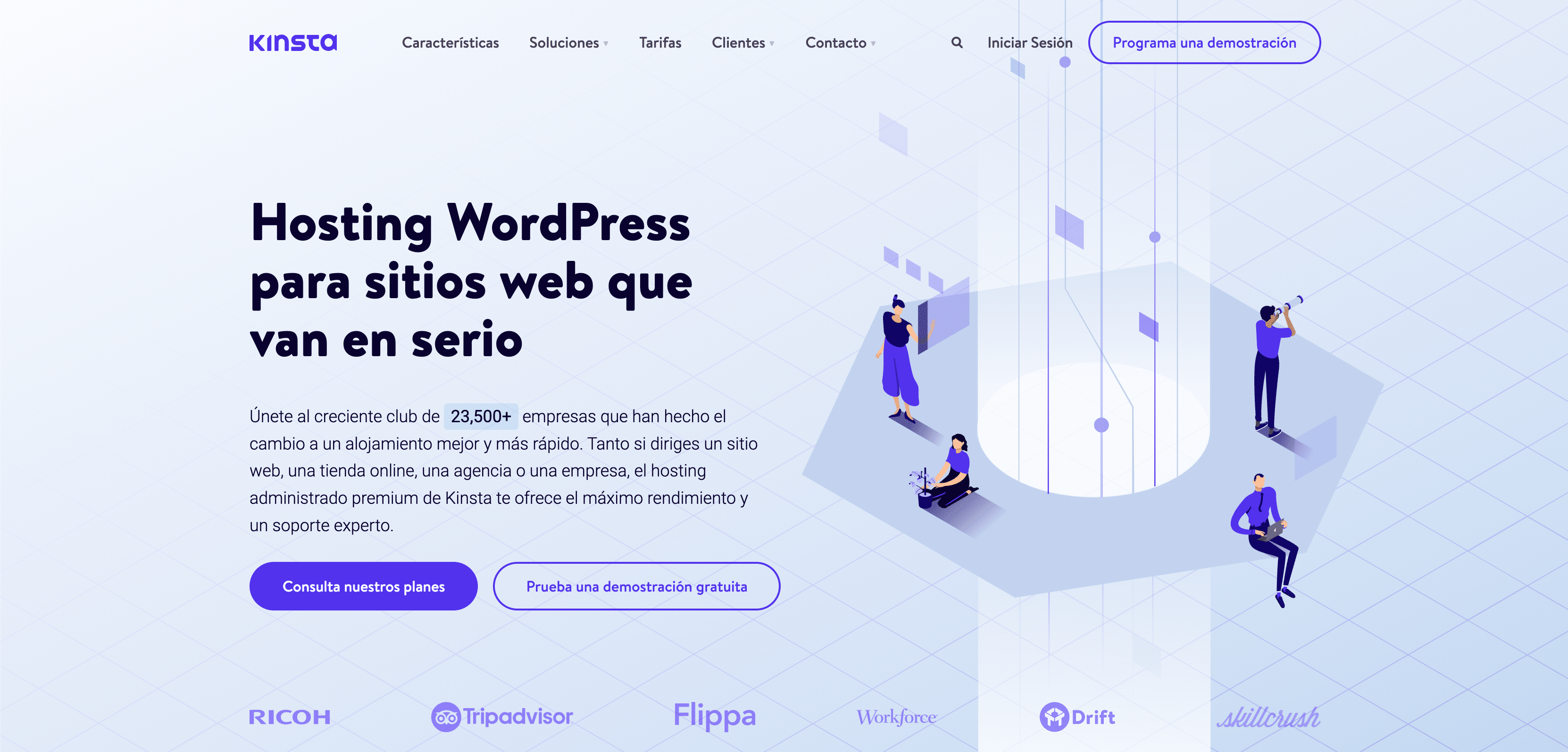 Por encima del pliegue en la página de inicio de Kinsta